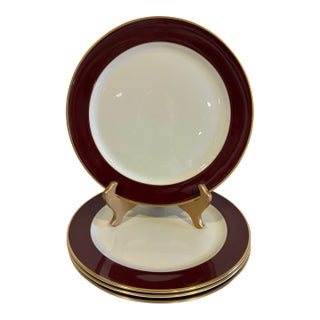 Vintage Pickard Ensemble Burgundy Gold-Trim Dinner Plates, Set of 4 For Sale