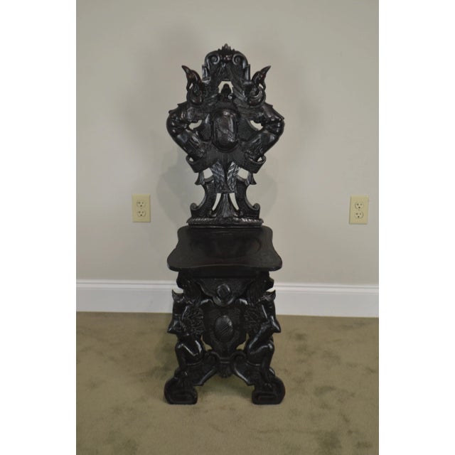 Renaissance Italian Renaissance Antique Phoenix Carved Walnut Hall Chair For Sale - Image 3 of 13