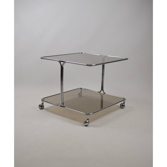 Italian Chrome and Smoked Glass Coffee Table on Casters, 1970s For Sale - Image 10 of 18