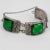 Mid-Century Modern French Designer Willy Silvered Bronze and Green Glass Link Bracelet For Sale - Image 3 of 8