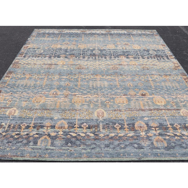 Textile Layered Modern Khotan Rug by Keivan Woven Arts in Blue and Warm Sand 10 X 14 For Sale - Image 7 of 16