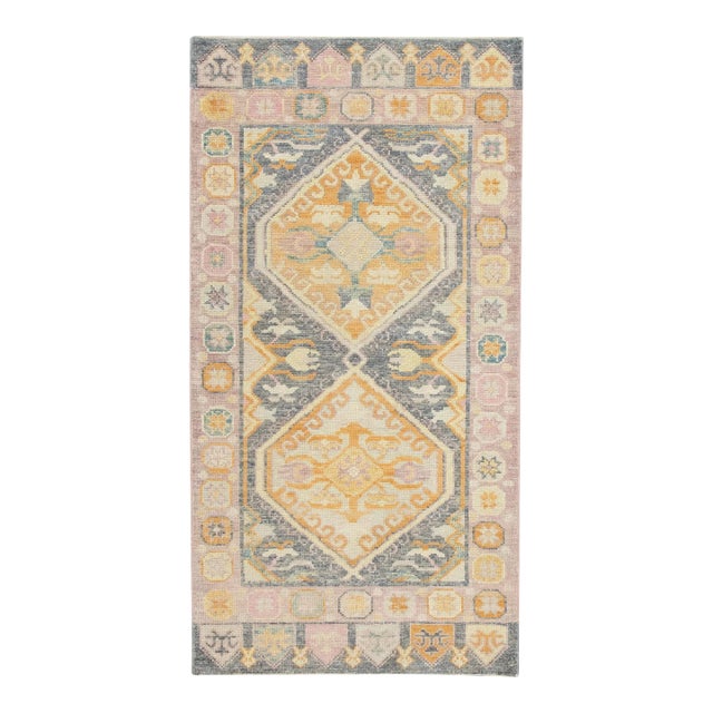 Early 21st Century Multicolor Handwoven Turkish Oushak Rug 3'1" X 5'11" For Sale