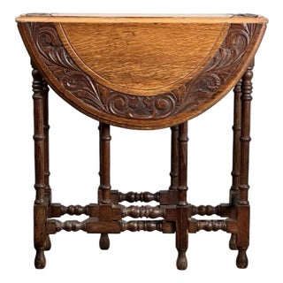 Antique English Oak Carved Gateleg Occasional Table C. Late 19th Century For Sale