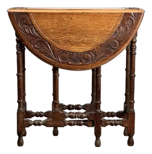 Antique English Oak Carved Gateleg Occasional Table C. Late 19th Century