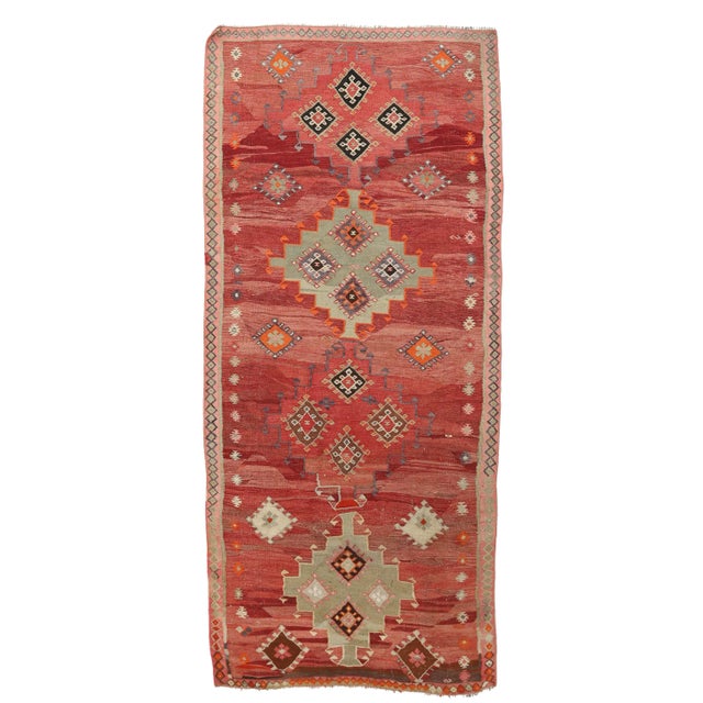 Textile Mid 20th Century Vintage Turkish Kars Kilim Rug For Sale - Image 7 of 7