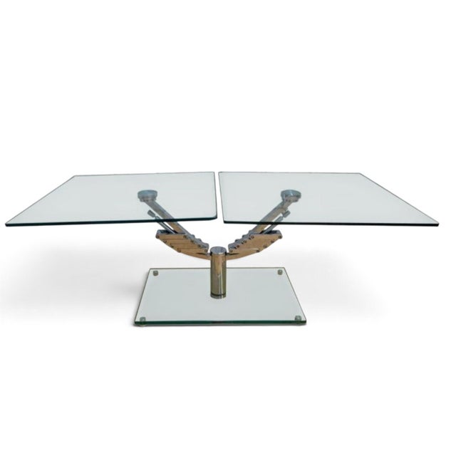 Experience Motion in Design With This Vintage Italian Mechanical Mod Glass Top Extending 2 Arm Cocktail Table For Sale - Image 11 of 12