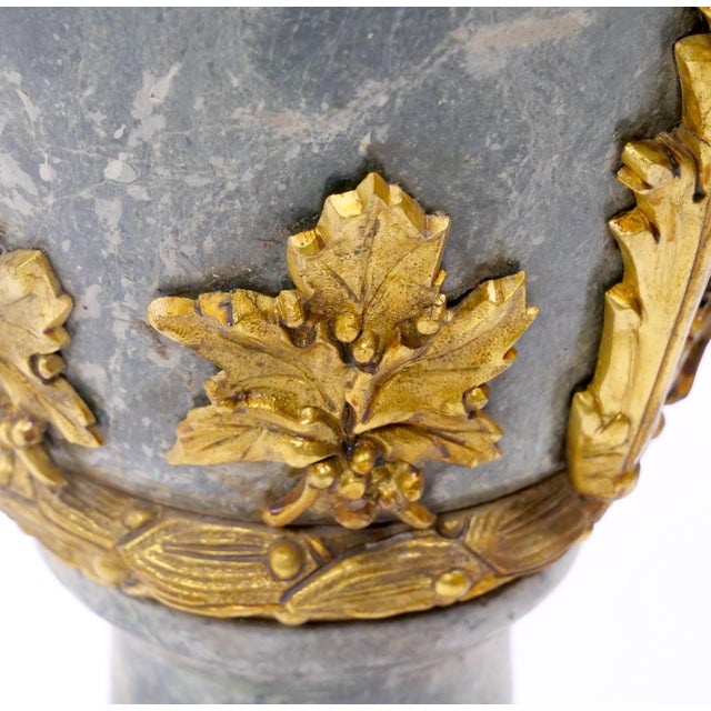Italian Louis XVI-Style Gray Marble / Gilt-Bronze Mounted Urn, Late 19th Century For Sale - Image 13 of 15