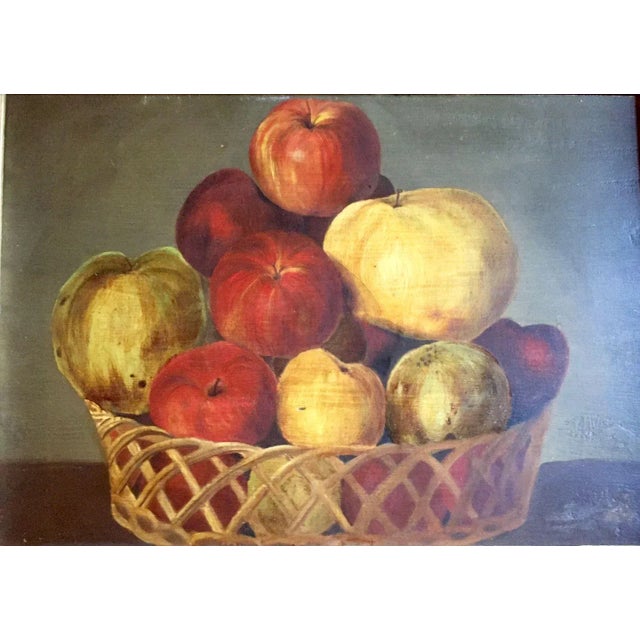 Folk Art 1830s American Empire Basket of Fruit and Apples Still Life Oil Painting For Sale - Image 3 of 11