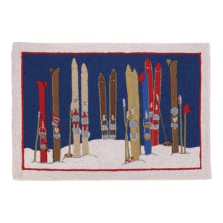 Skis and Poles Hook Rug, 27" x 40" For Sale