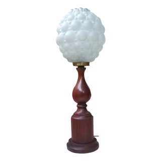 Mid-Century Wood Wooden & Bubble Glass Buffet Table Lamp, 1970s For Sale