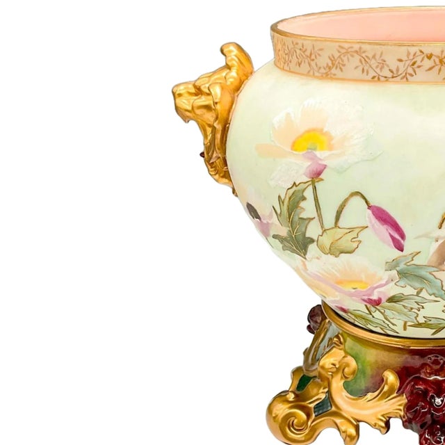 French Hand Painted & Gilt Limoges Porcelain Jardiniere / Base For Sale - Image 4 of 10