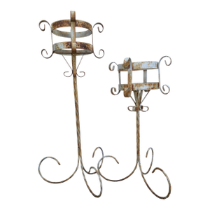 Vintage Mid Century Scrolled & Twisted Iron Plant Stands- Set of 2