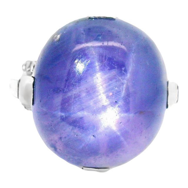 Circa 1930’s Cartier Art-Deco Star Sapphire & Diamond Platinum Ring Size 6.75 For Sale