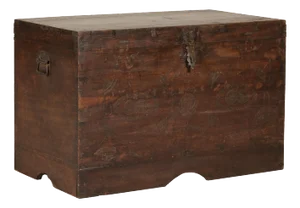 Antique Indian Wedding Trunk with Carved Details, Mirror, and Hidden Storage