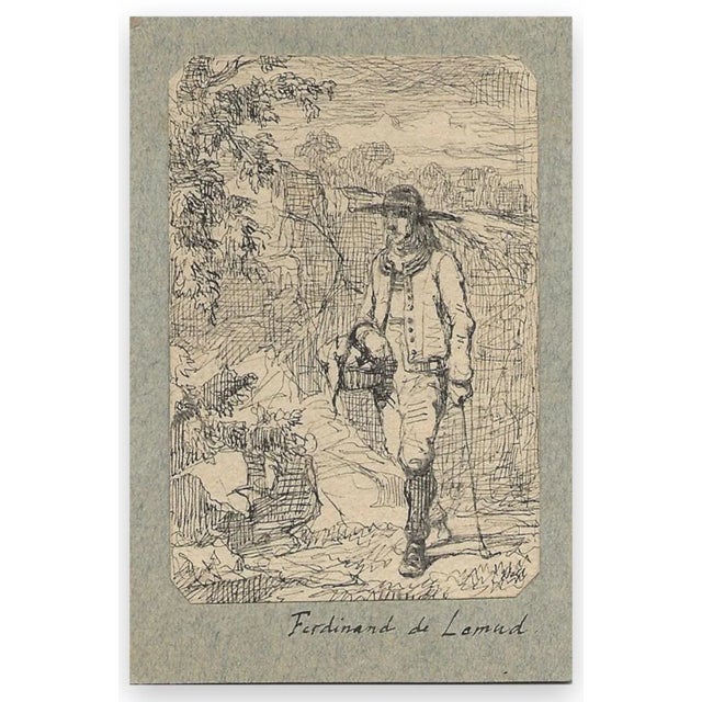 Man with a basket is an original drawing in black point on paper, realized by ferdinand lemud. Good conditions except for...