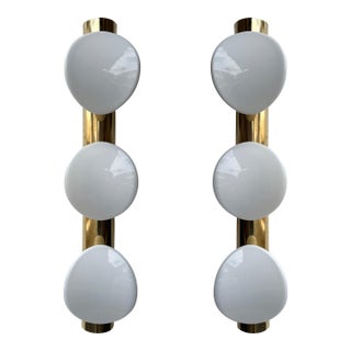 Contemporary Pair of White Murano Glass and Brass Sconces, Italy - a Pair For Sale