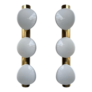 Contemporary Pair of White Murano Glass and Brass Sconces, Italy - a Pair