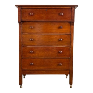 Antique Solid Wood Five Drawer Tallboy Dresser For Sale
