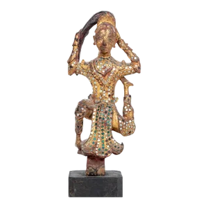 Antique Carved Wooden Thai Goddess Statue Vasundharā