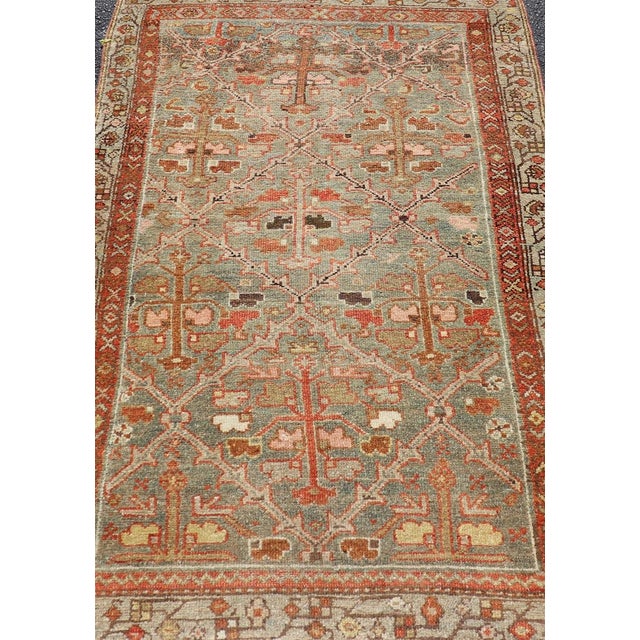 1910s Antique Persian Malayer Rug With All-Over Design With Red and Gray-Blue 3'0 X 5'0 For Sale - Image 5 of 12