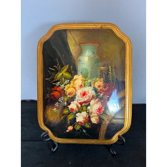 Vintage Handpainted Russian Still Life Lacquered Painting With Gilded Edges For Sale - Image 12 of 12