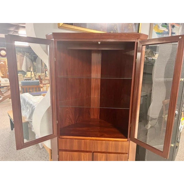 Wood Danish Mid Century Modern Teak Corner Bookcase / China Cabinet by Skovby, Made in Denmark Circa 1970s For Sale - Image 7 of 10