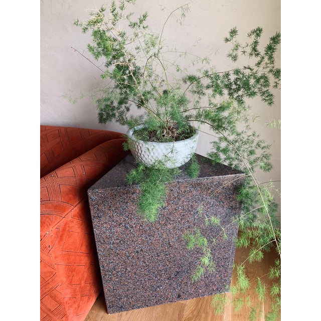 Dark Pink Mid-Century Post Modern Triangular Stone Marble Pedestal End Table For Sale - Image 8 of 9