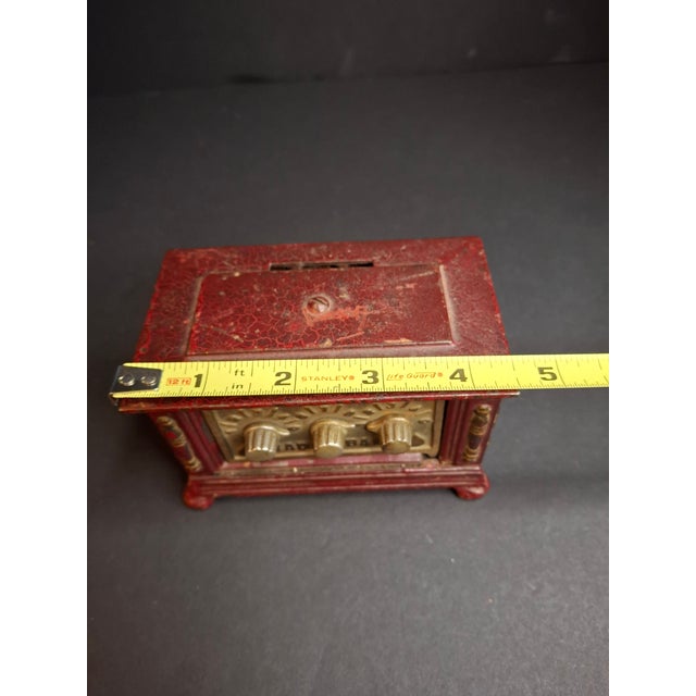 Antique Kenton Toys Cast Iron Radio Bank 1920s Small 3-Dial Safe Red Paint For Sale - Image 14 of 15