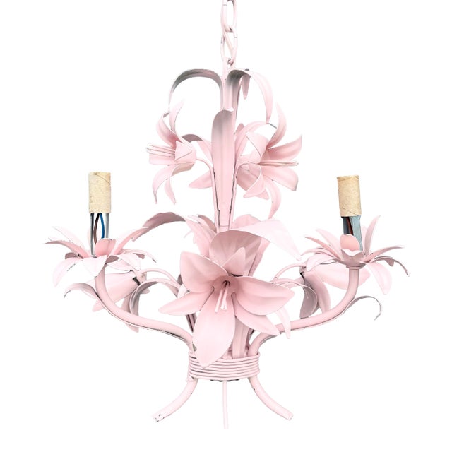Vintage Italian Pink Tole Chandelier/Pendant Lamp For Sale