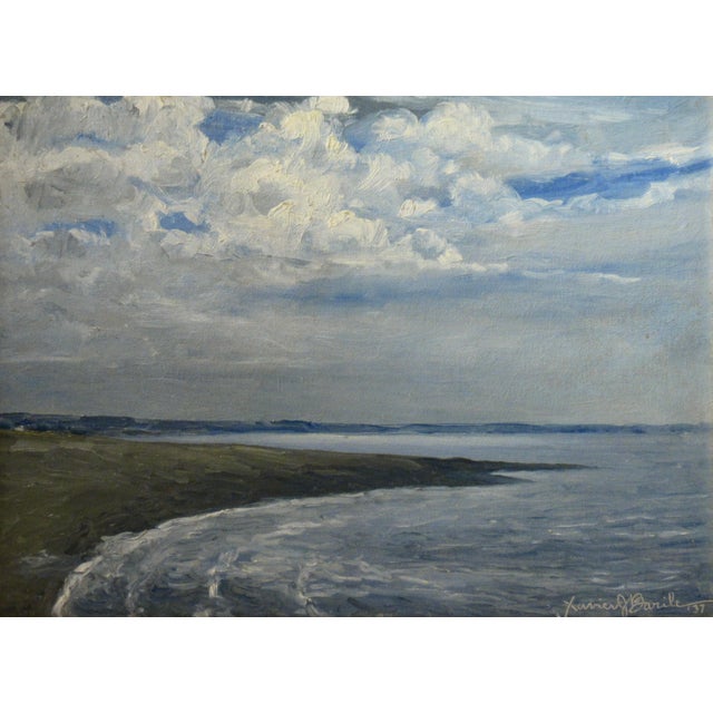 This artwork titled "Along the Shore, Staten Island, New York" 1937, is an oil painting on canvas board by...