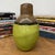 Rustic Round Pistachio Green Ceramic Vase with Brown Curved Top For Sale - Image 3 of 9