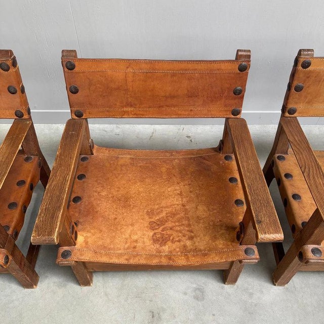 Brown Vintage Brutalist Spanish Armchairs, 1960s, Set of 3 For Sale - Image 8 of 14