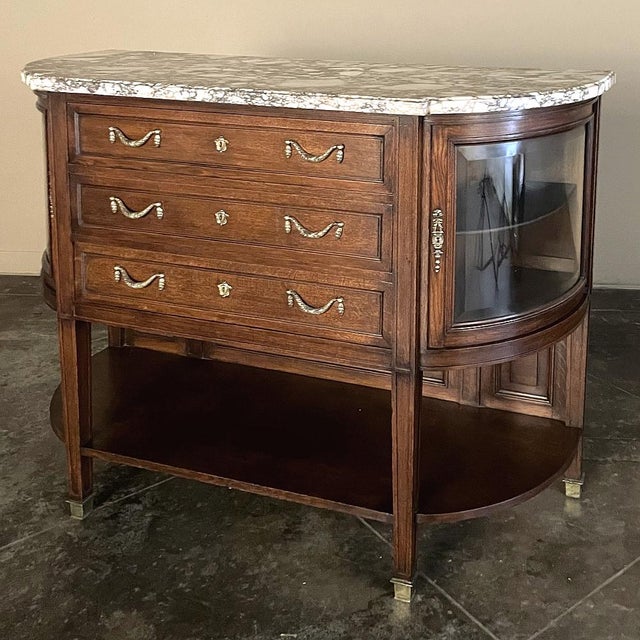 19th Century French Louis XVI Walnut Marble Top Parisian Display Buffet For Sale - Image 4 of 15