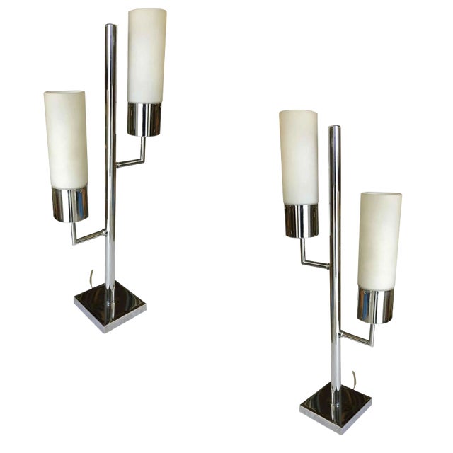 Modernist Twin Cylinder Chrome Table Lamp For Sale