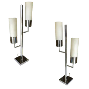 Modernist Twin Cylinder Chrome Table Lamp