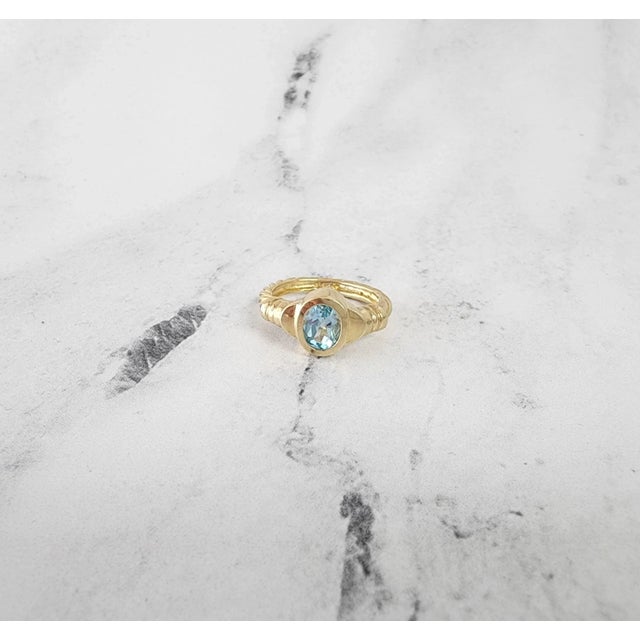 Contemporary Oval Blue Topaz Solitaire Ring 14k Yellow Gold, Size 6 For Sale - Image 3 of 5