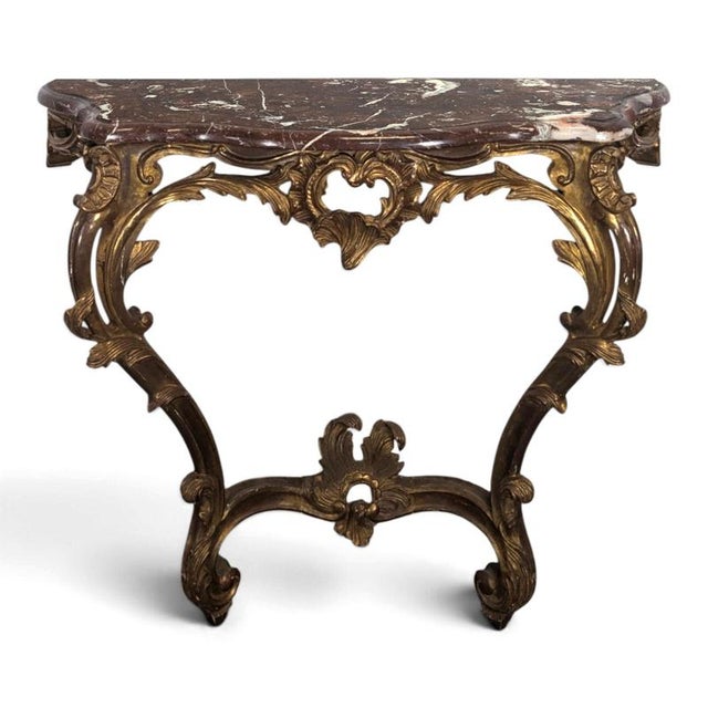 Louis XV Console in Carved Giltwood with Red Marble Top For Sale - Image 10 of 10