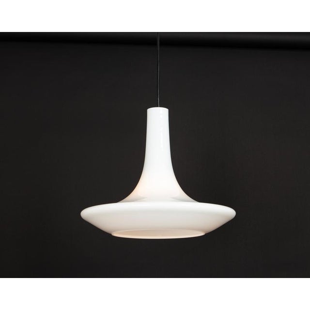 Gold White Opal Glass Pendant Light from Peill & Putzler, Germany, 1970s For Sale - Image 8 of 11