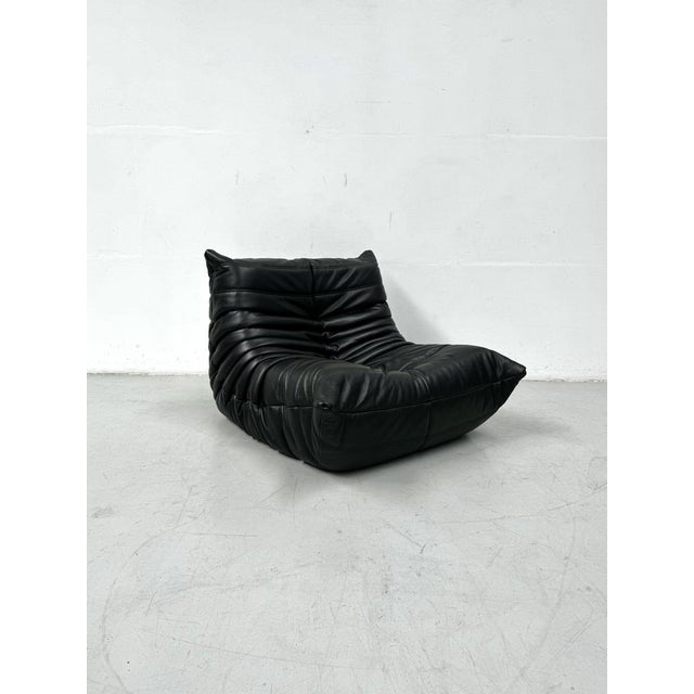 Animal Skin French Togo Lounge Chair in Black Leather by Michel Ducaroy for Ligne Roset, 1970s For Sale - Image 7 of 12