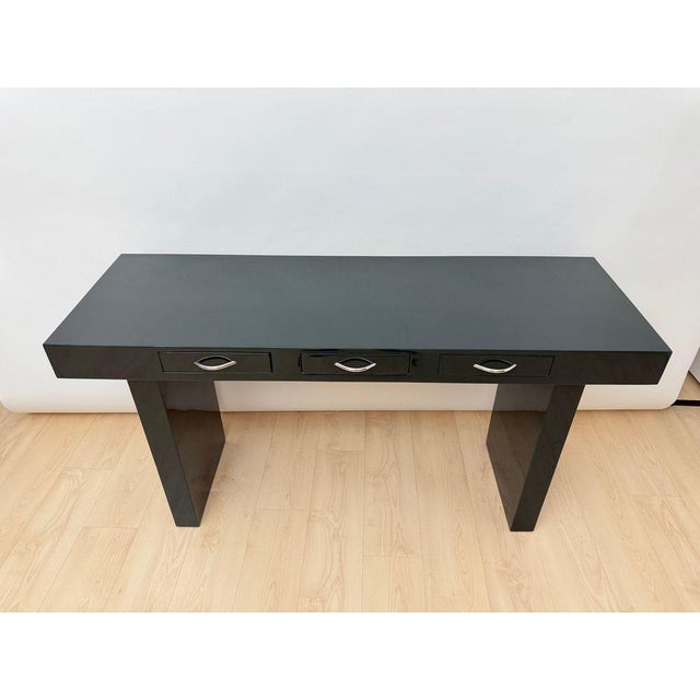 Italian Design Console in Green Lacquer, Walnut & Chrome, Italy, 1970 For Sale - Image 4 of 18