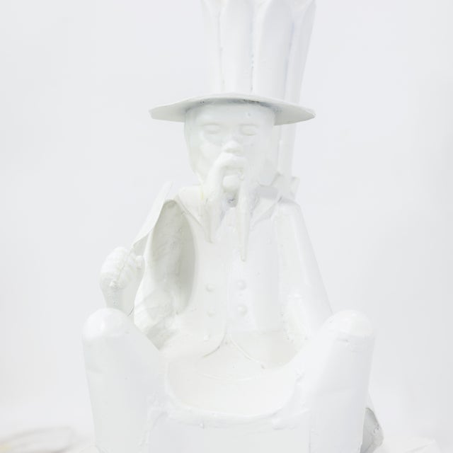 Pair of Vintage Chinoiserie White Tole Palm Tree and Figurine Table Lamps For Sale - Image 11 of 12