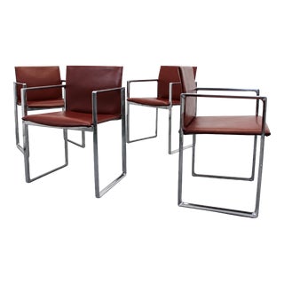 Eve 184 Armchairs in Leather and Steel by Piero Lissoni for Cassina, 2010s, Set of 4 For Sale