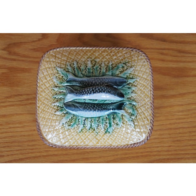 Tan Antique Majolica Adams & Bromley Pineapple Basketweave Sardine Fish Box For Sale - Image 8 of 10