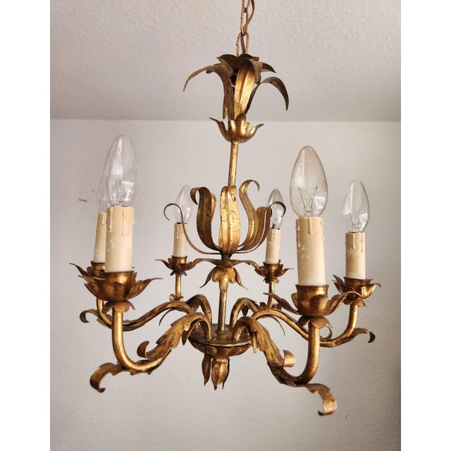 Vintage Florentine Chandelier Gilded in Gold Leaf, 1940s For Sale - Image 10 of 18