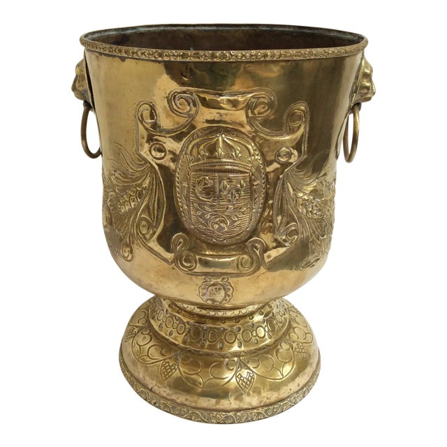 18th C. Brass Repousse Jardiniere For Sale