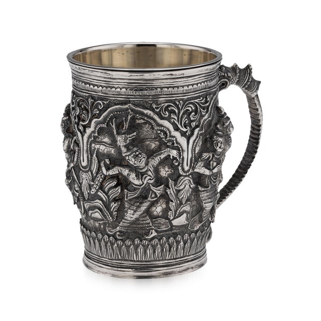 Antique 19th Century Burmese Silver Repoussé Jataka Tales Mug, 1890 For Sale - Image 16 of 16