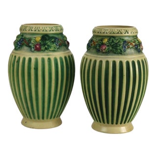 Pair Roseville Corinthian Pottery Vases C1930 For Sale