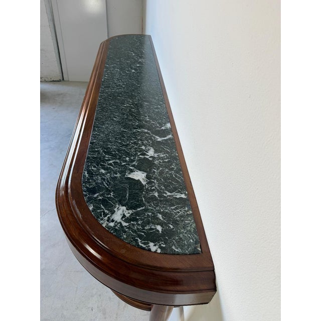 Large- French Art Deco Empire Style Mahogany & Green Marble Top Two-Tier Demilune Console Table For Sale - Image 13 of 17
