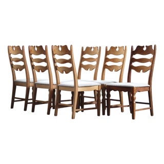 Vintage Danish Oak Razorblade Highback Chairs by H. Kjærnulf, 1960s, Set of 6 For Sale