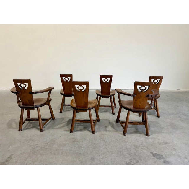 Mid-Century Modern Vintage Scandinavian Brutalist Oak Dining Chairs, Set of 6 For Sale - Image 3 of 12